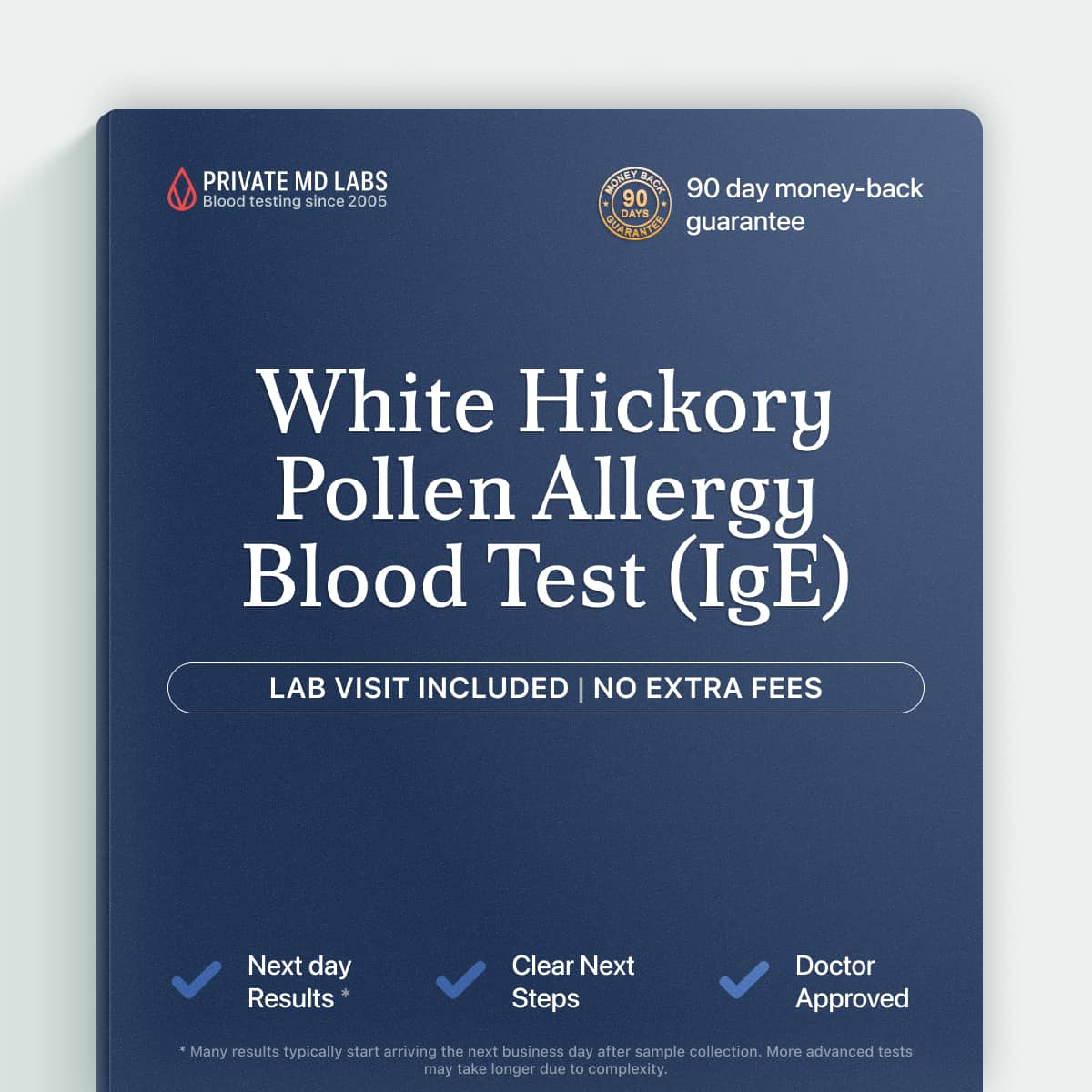 Allergy blood test measuring IgE sensitivity to white hickory tree pollen