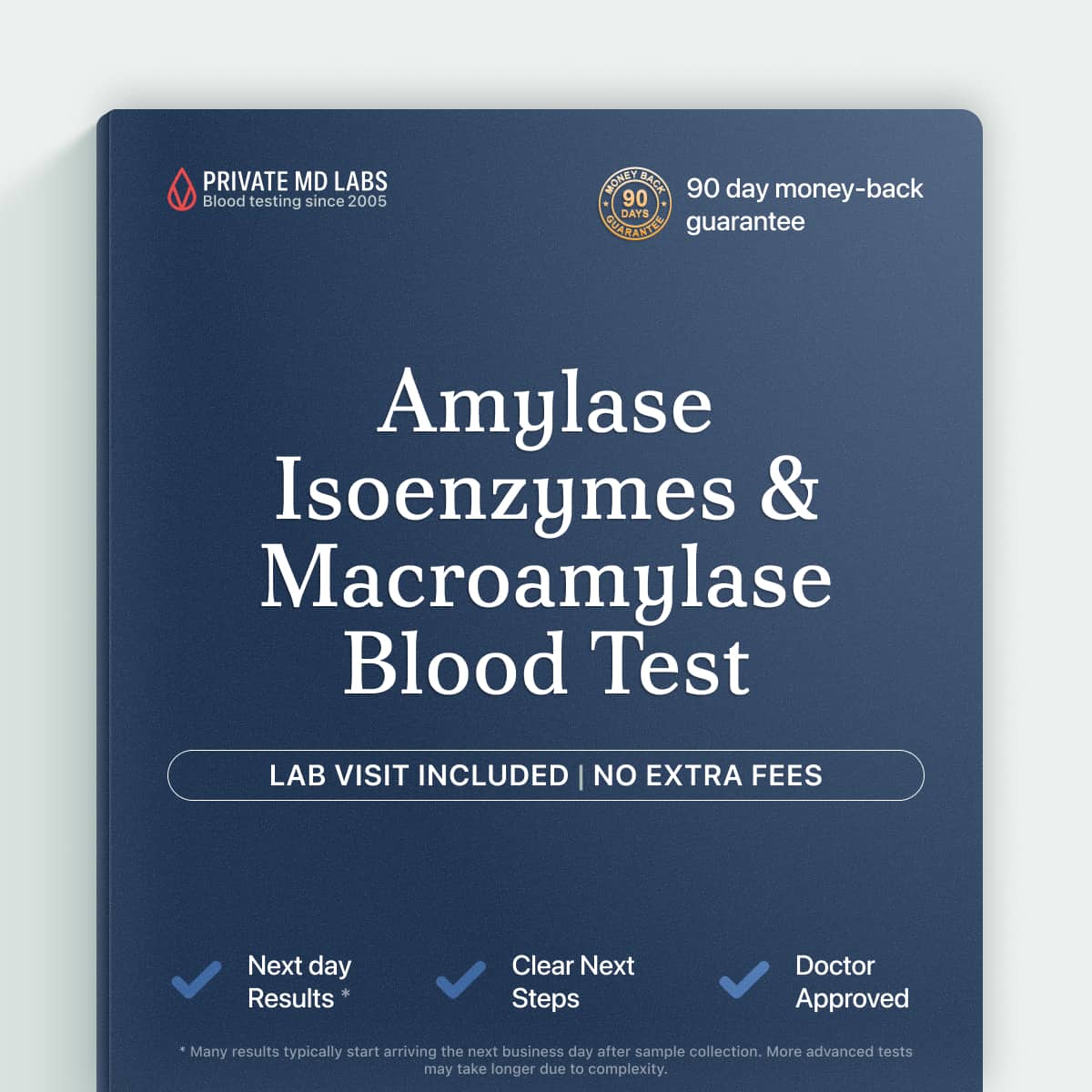Digestive health test checking amylase levels for pancreas and salivary gland issues