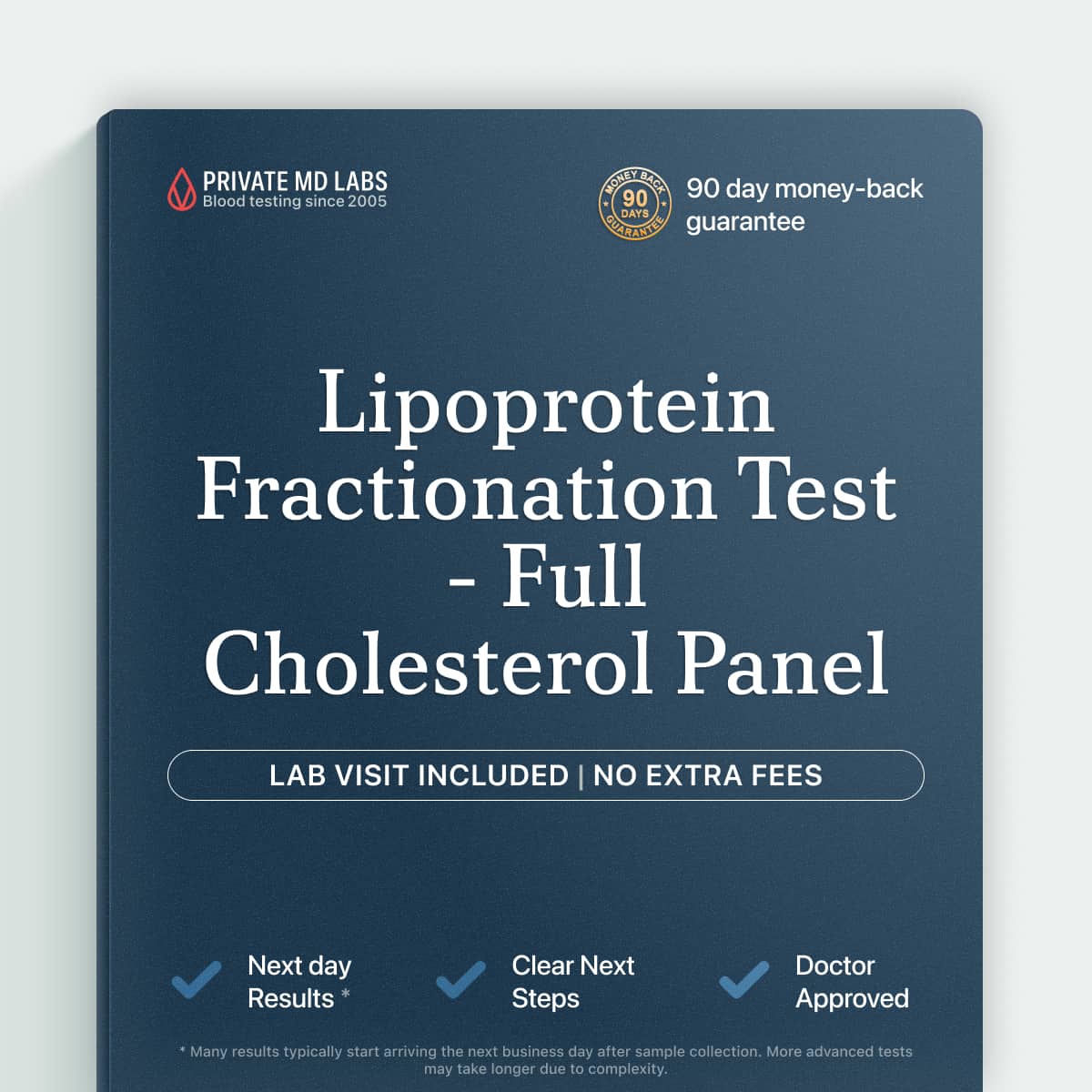 Lipoprotein fractionation test for adults assessing cholesterol and heart disease risk