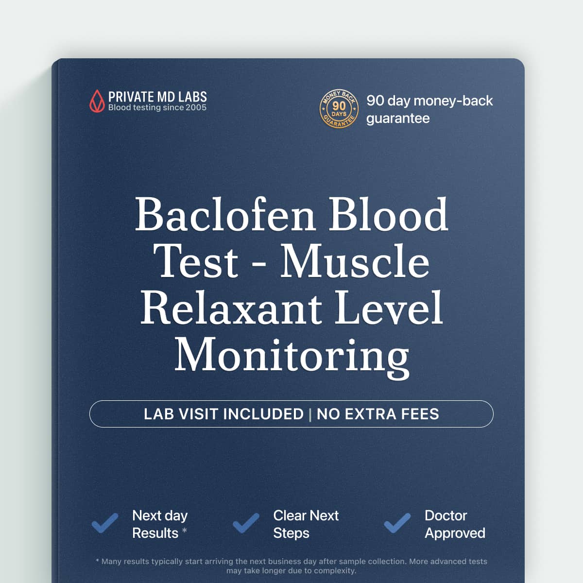 Baclofen serum test for monitoring muscle relaxant medication levels in blood