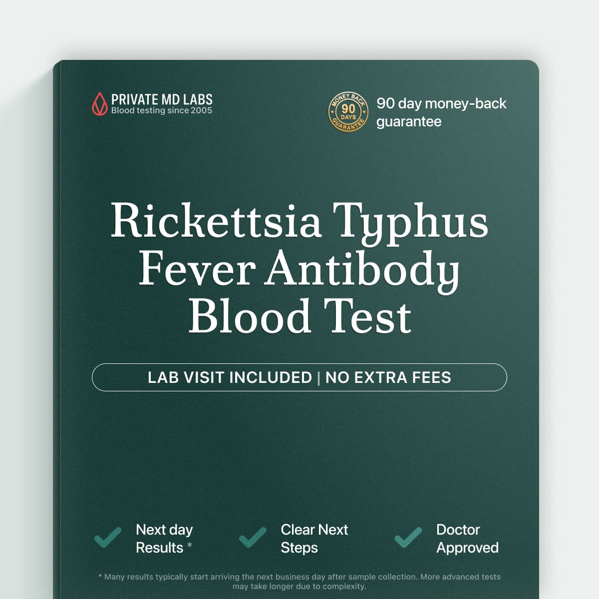 Rickettsia typhus antibody test for diagnosing suspected typhus fever infection