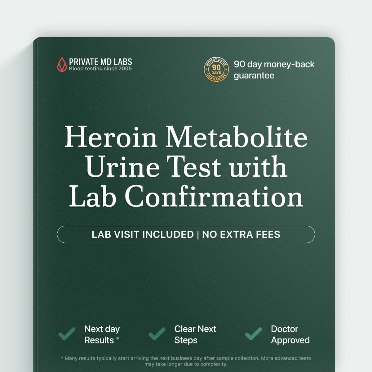 Urine drug monitoring test confirming heroin metabolite compliance and detection