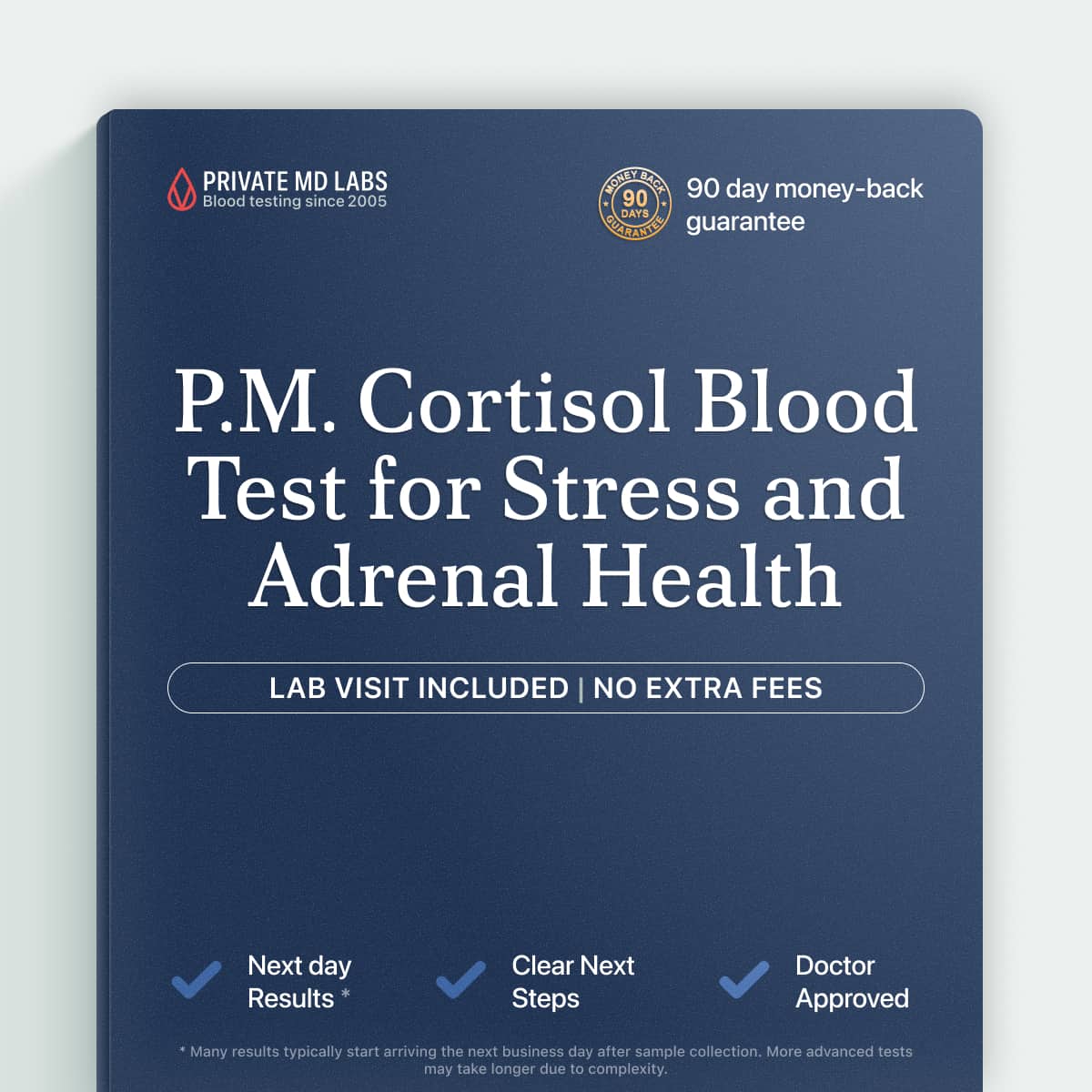 P.M. cortisol test for adults with stress, fatigue, or adrenal symptoms