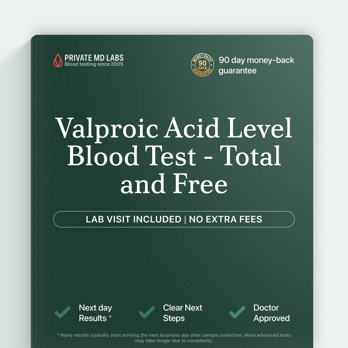 Valproic acid drug monitoring test for patients managing seizures or bipolar disorder