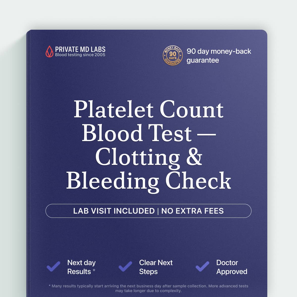 Platelet count test for monitoring blood clotting and bleeding risk concerns