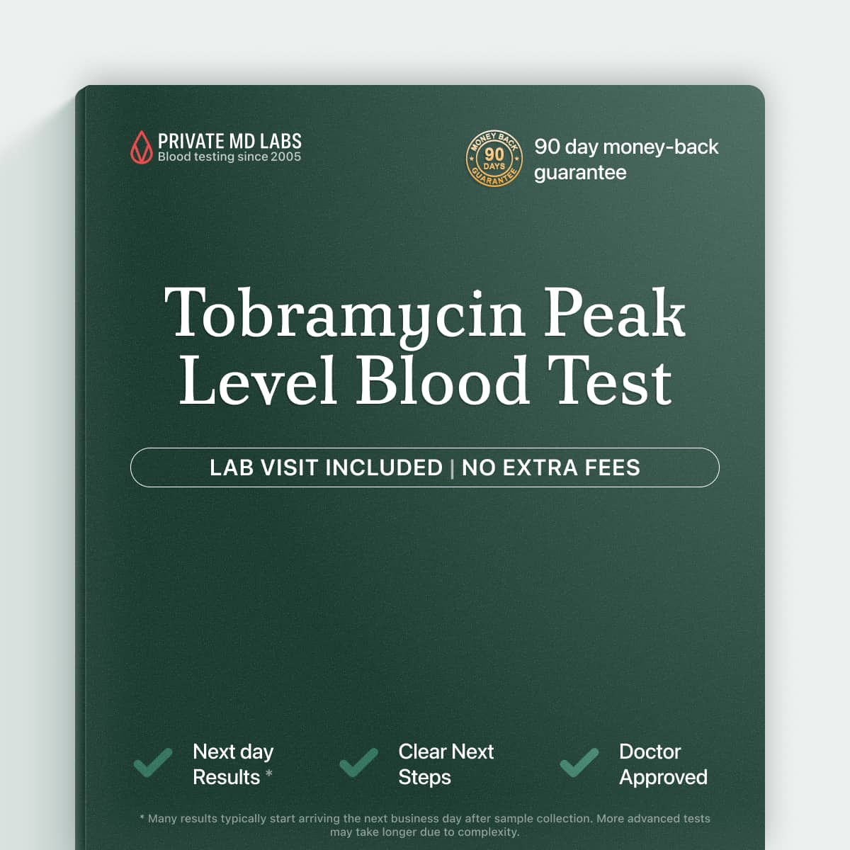 Tobramycin peak level blood test for monitoring antibiotic drug therapy safety