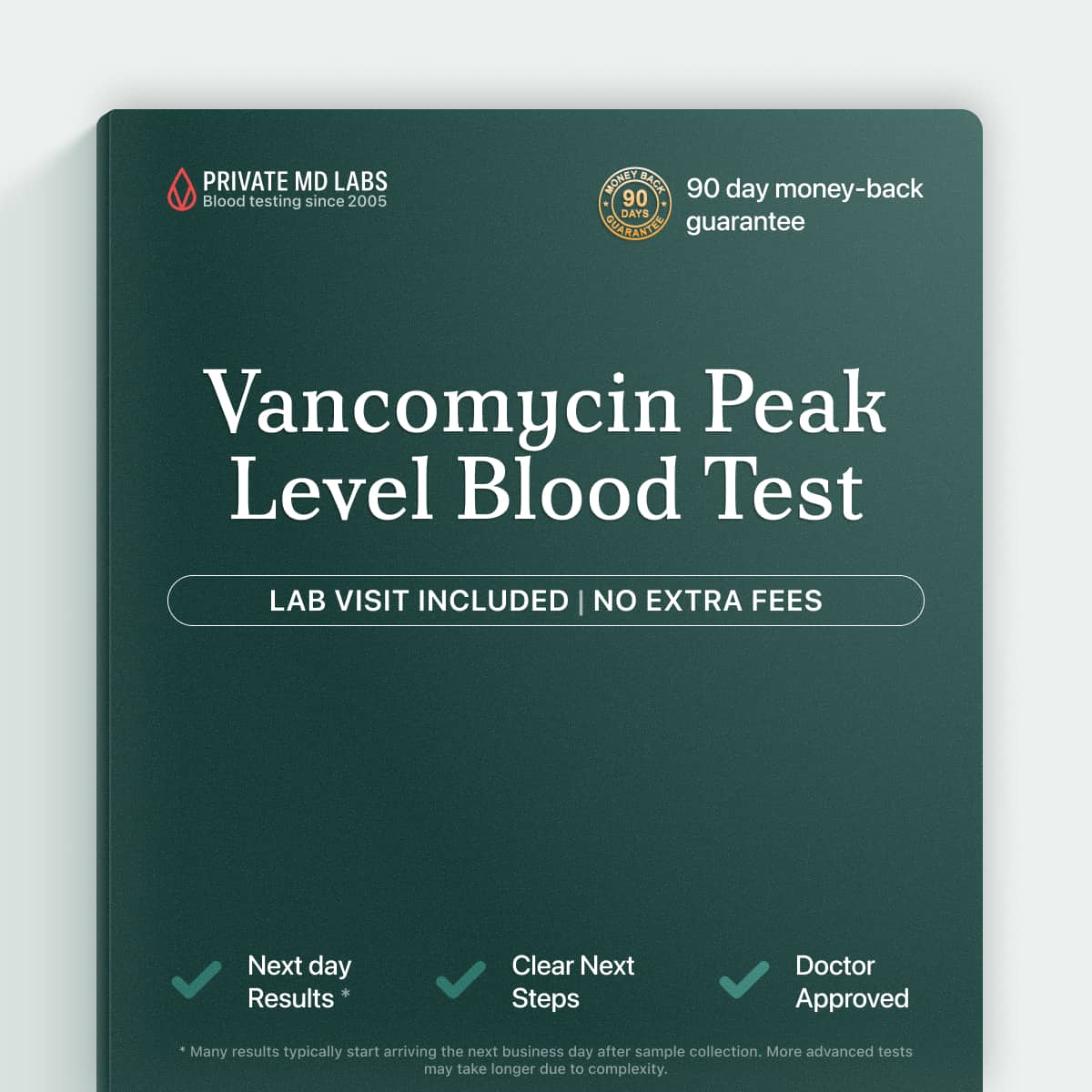 Vancomycin peak level blood test for monitoring antibiotic treatment dosing