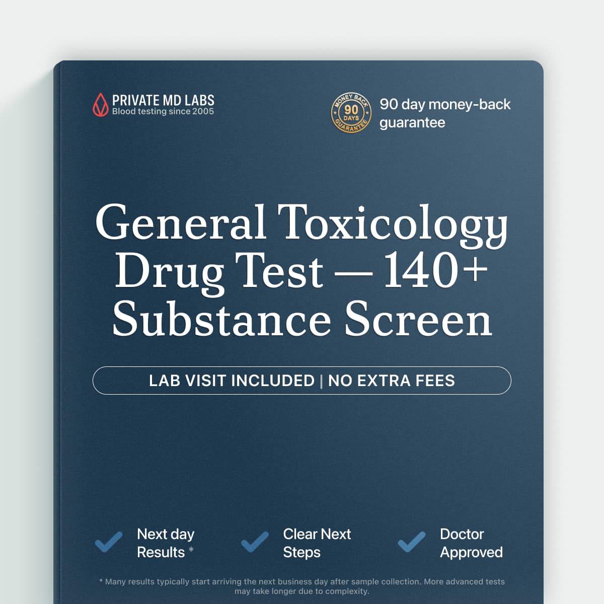 General toxicology serum test screening for over 140 drugs and medications
