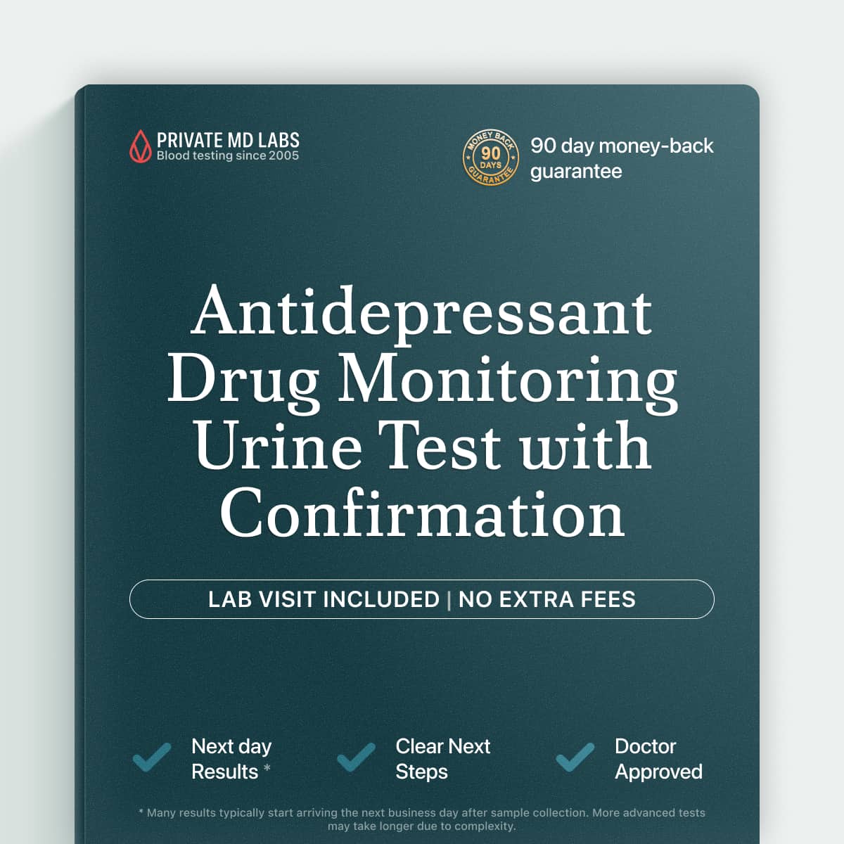 Urine drug monitoring test confirming antidepressant medication levels and compliance