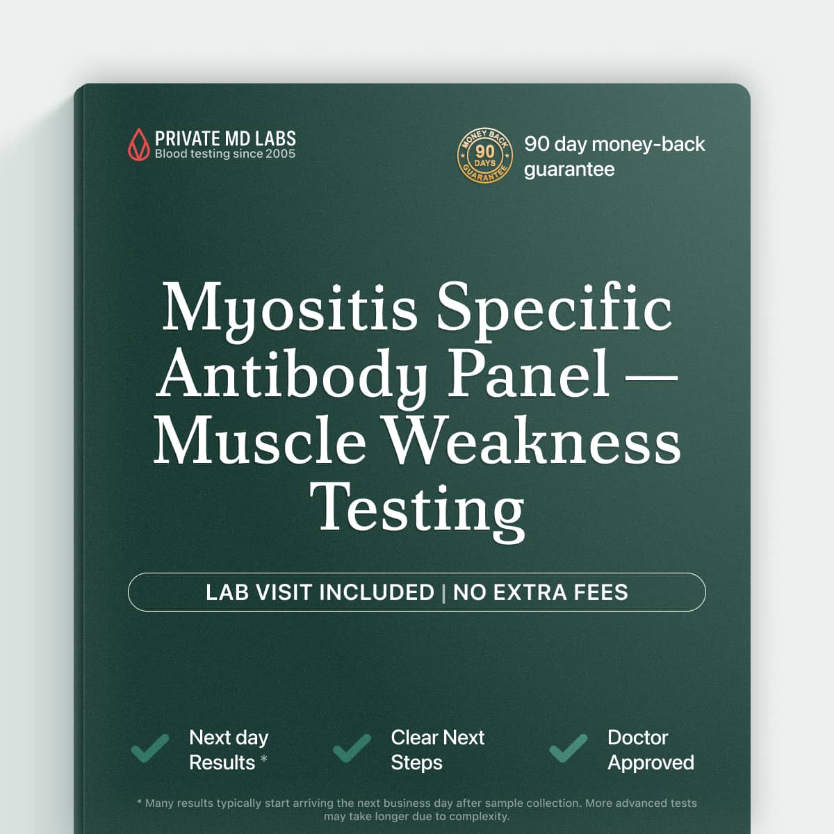 Myositis antibody panel for patients with muscle weakness, skin rash, or lung symptoms