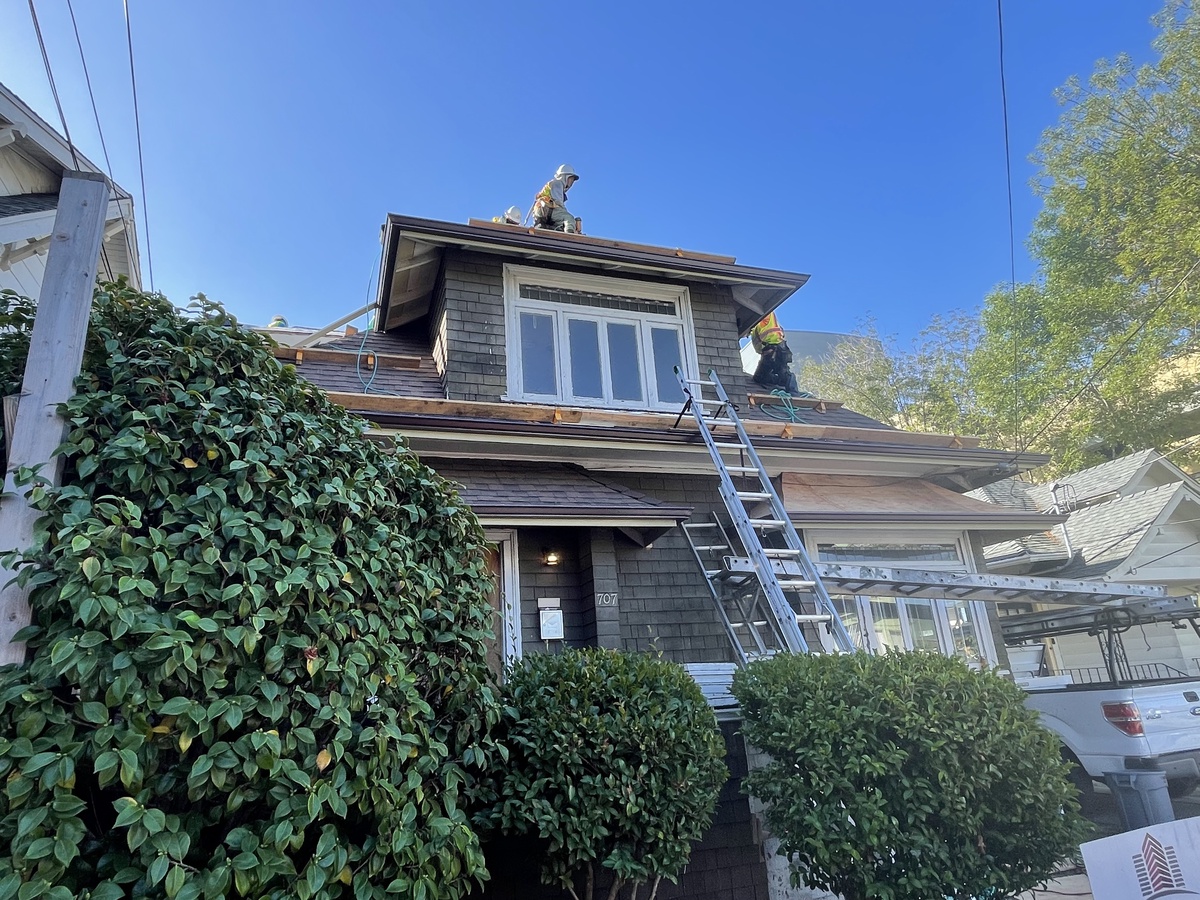 New Shingle Roof with New Sheathing, Gutters and Downspouts, CA