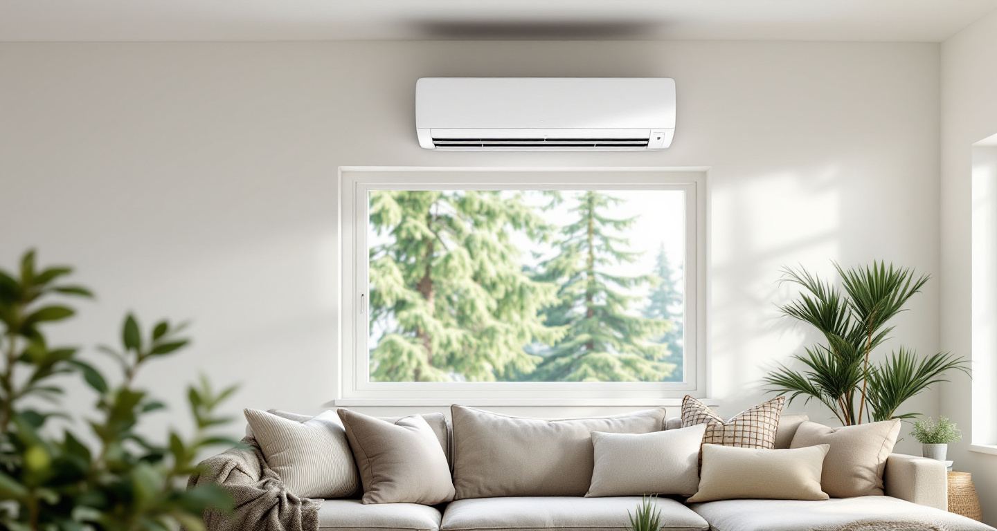 Ductless mini-split head in a Pacific Northwest home