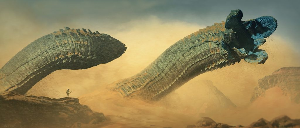 Ilustração dos vermes gigantes de Arrakis.