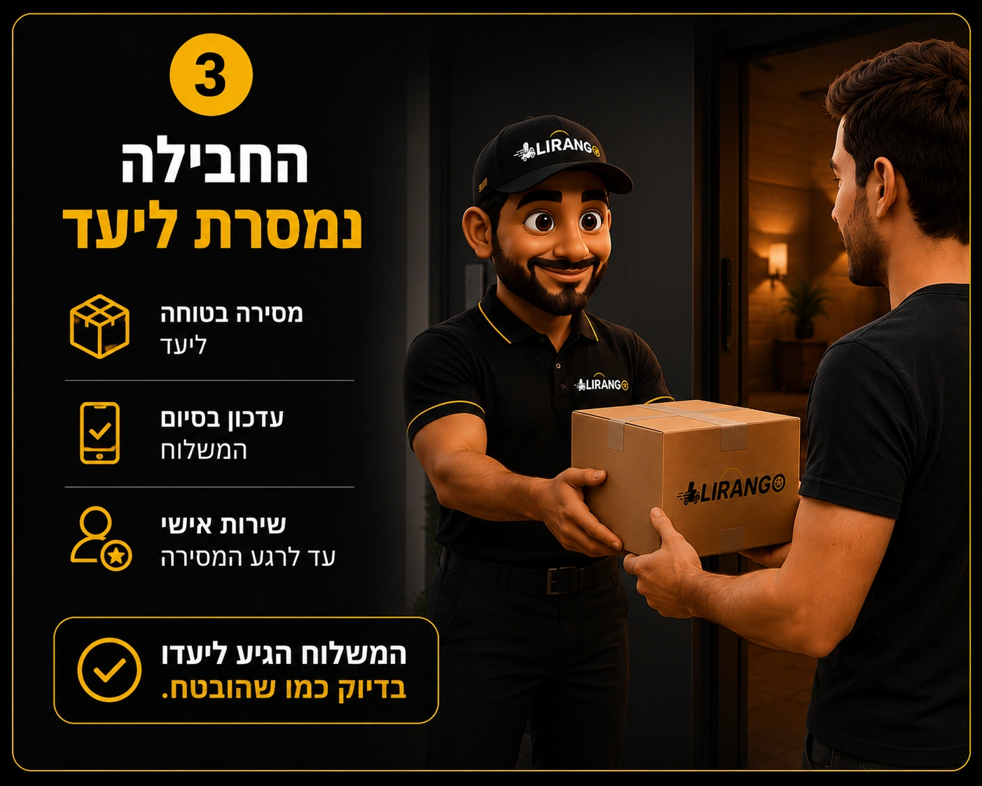 3️⃣ החבילה נמסרת ליעד