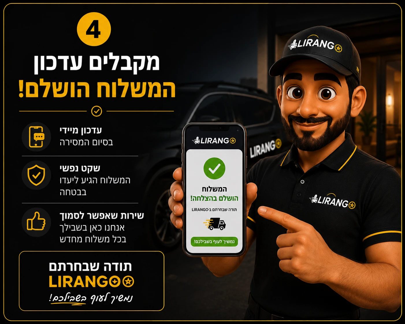 4️⃣ מקבלים עדכון שהמשלוח הושלם