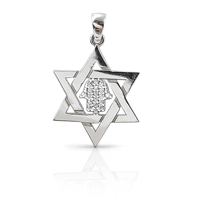 תליון מגן דוד עם חמסה משובצת זהב 14K