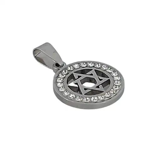 תליון מגן דויד  עגול משובץ  בזירקוניה כסף 925