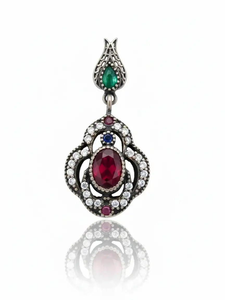 תליון כסף 925 מושחר משובץבאבני חן ממקסיקה