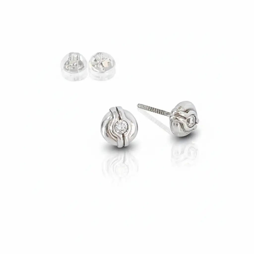 עגילים צמודים לנערה זהב לבן 14K