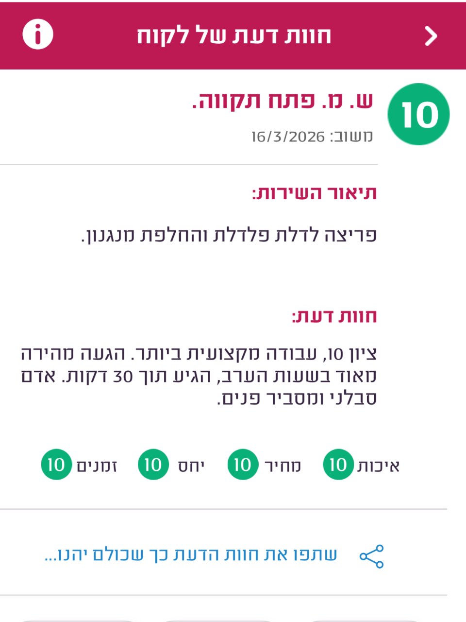 חוות דעת לקוח ממדרג