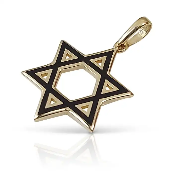 מגן דוד עם אמייל שחור – תליון זהב 14K