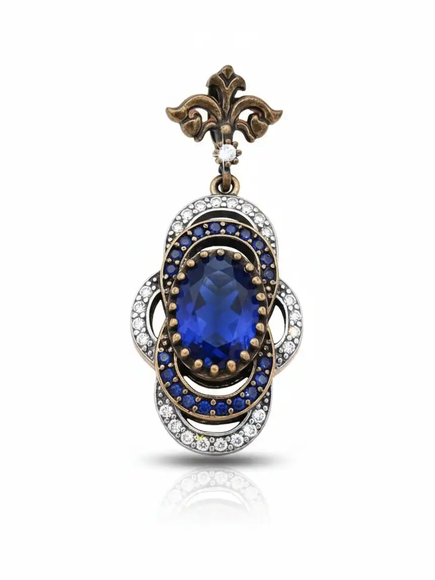 תליון כסף 925 מושחר וינטג' משובץ באבני חן ממקסיקה