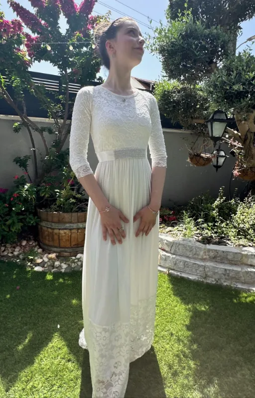 שמלת בת מצווה קלאסית תחרה עליון