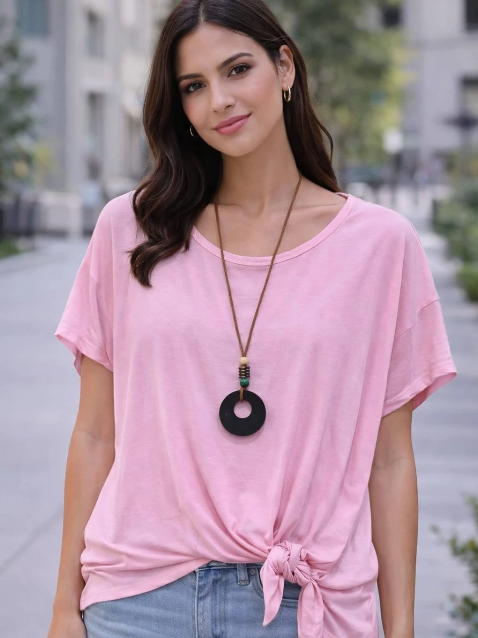 טי שירט ורודה צווארון עגול