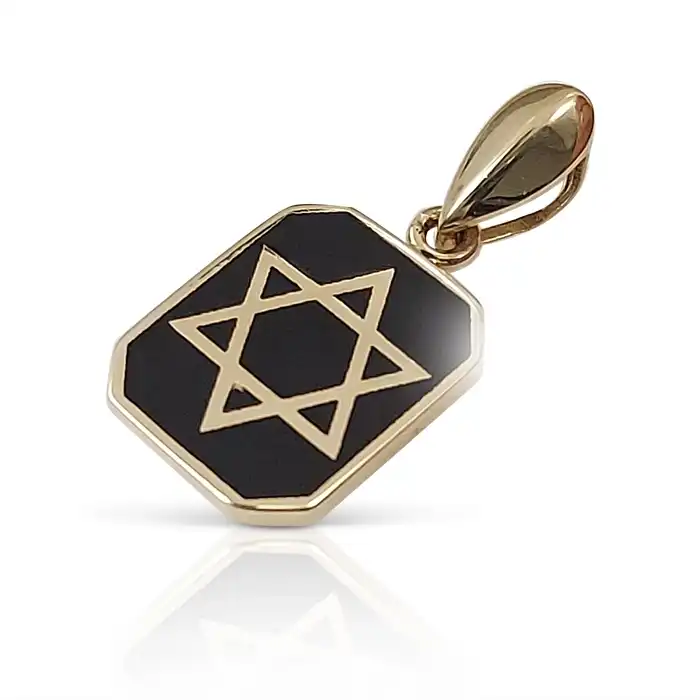 מגן דוד על אוקטגון אוניקס שחור 14K