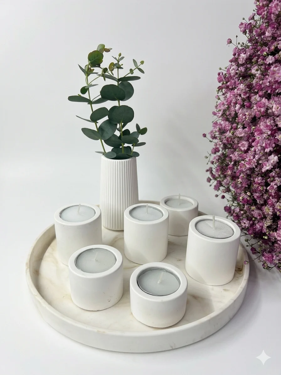 מגש עגול גדול בשילוב 6 פמוטים