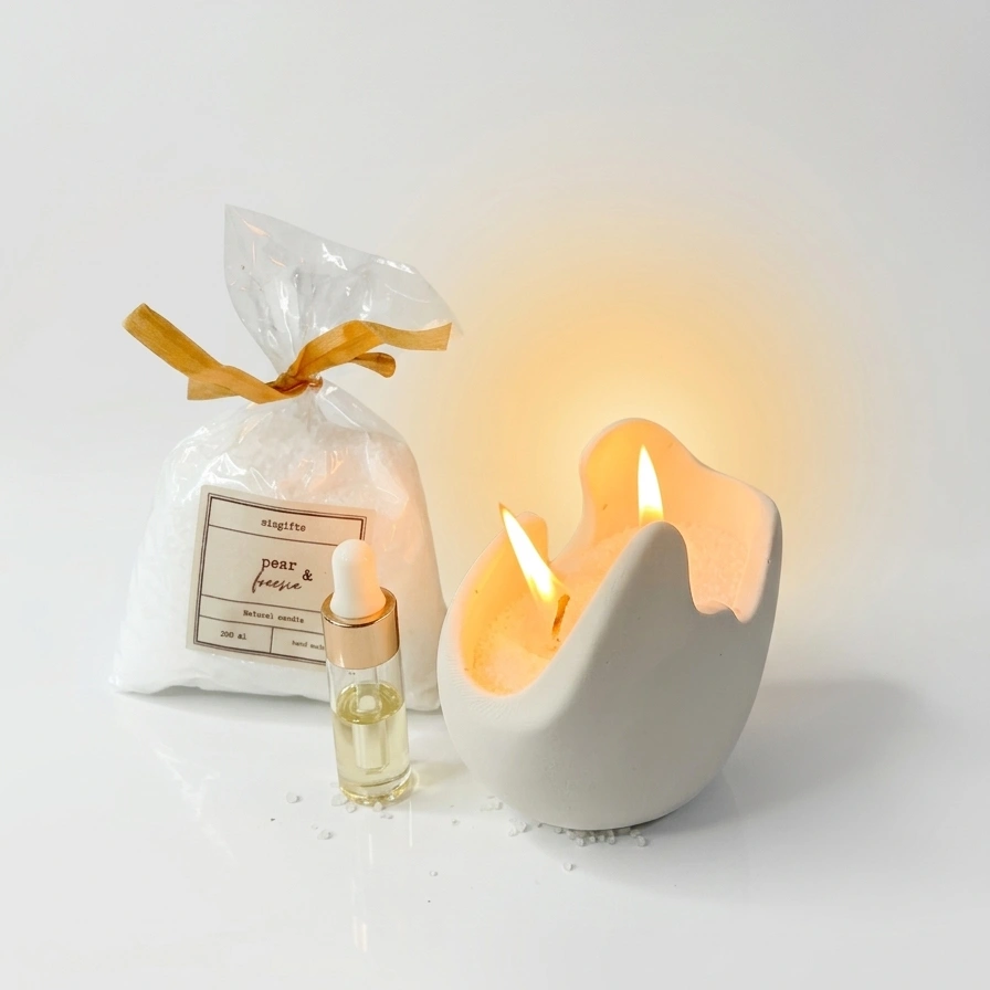 נר אמורפי עם פניני שעווה ותמצית ריח