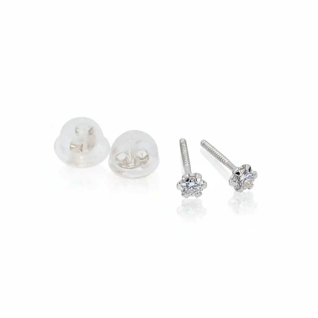 עגילים צמודים לנערה זהב 14K עם זירקוניה