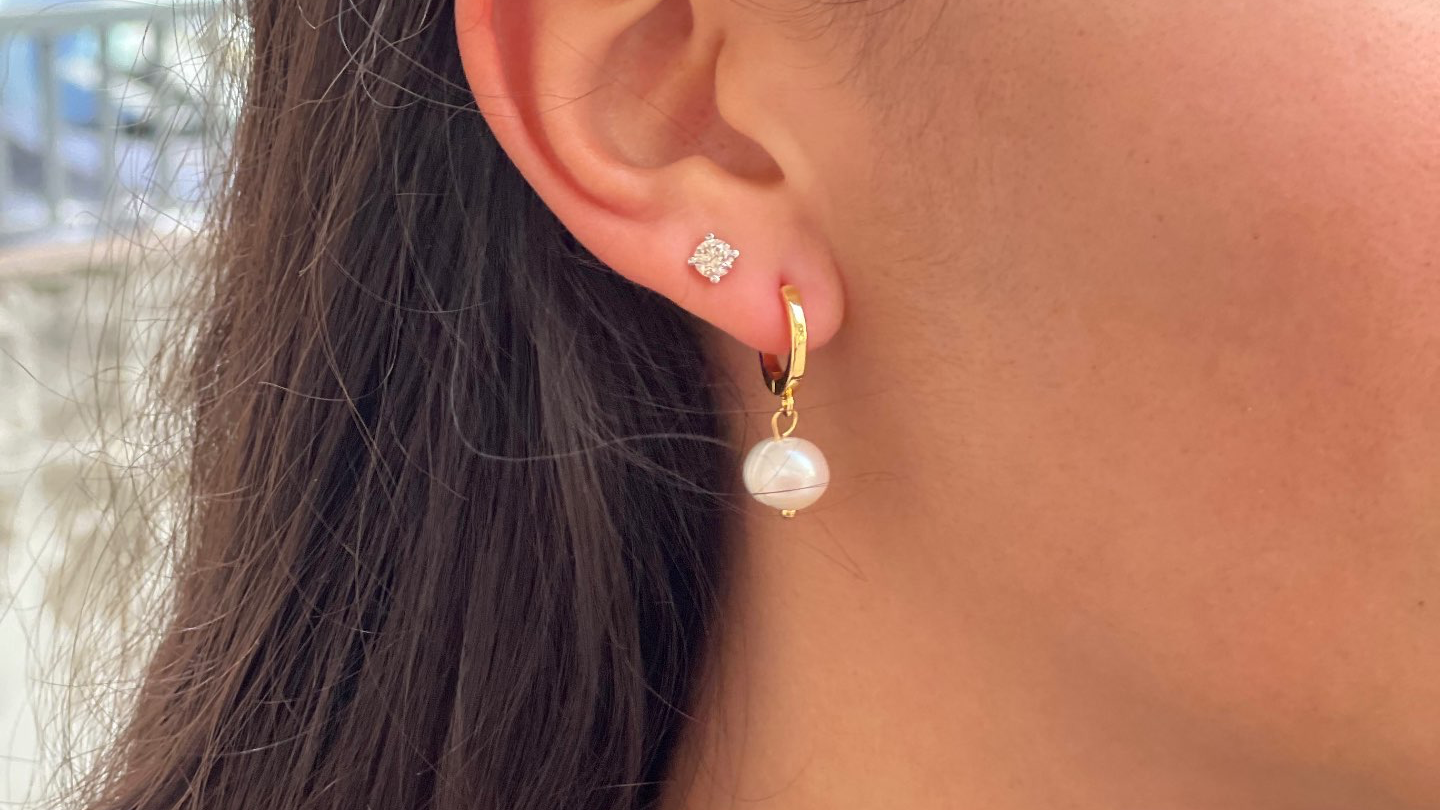 זוג עגילי פנינה יחידה - MAY