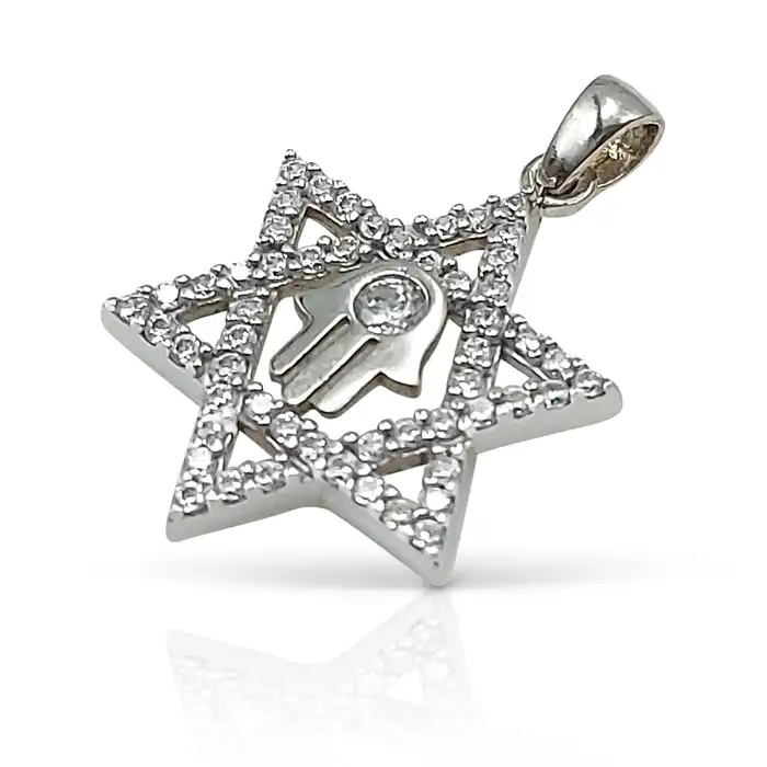 תליון מגן דוד עם חמסה זהב 14K