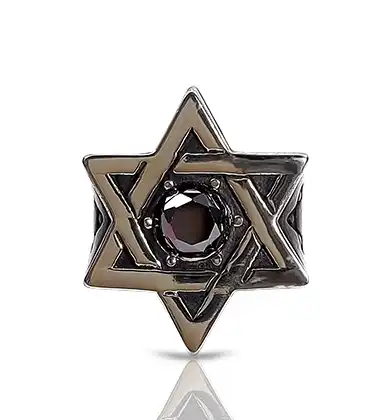 טבעת מגן דוד משבצת עם אבן  רובי מעבדה סטניסיל