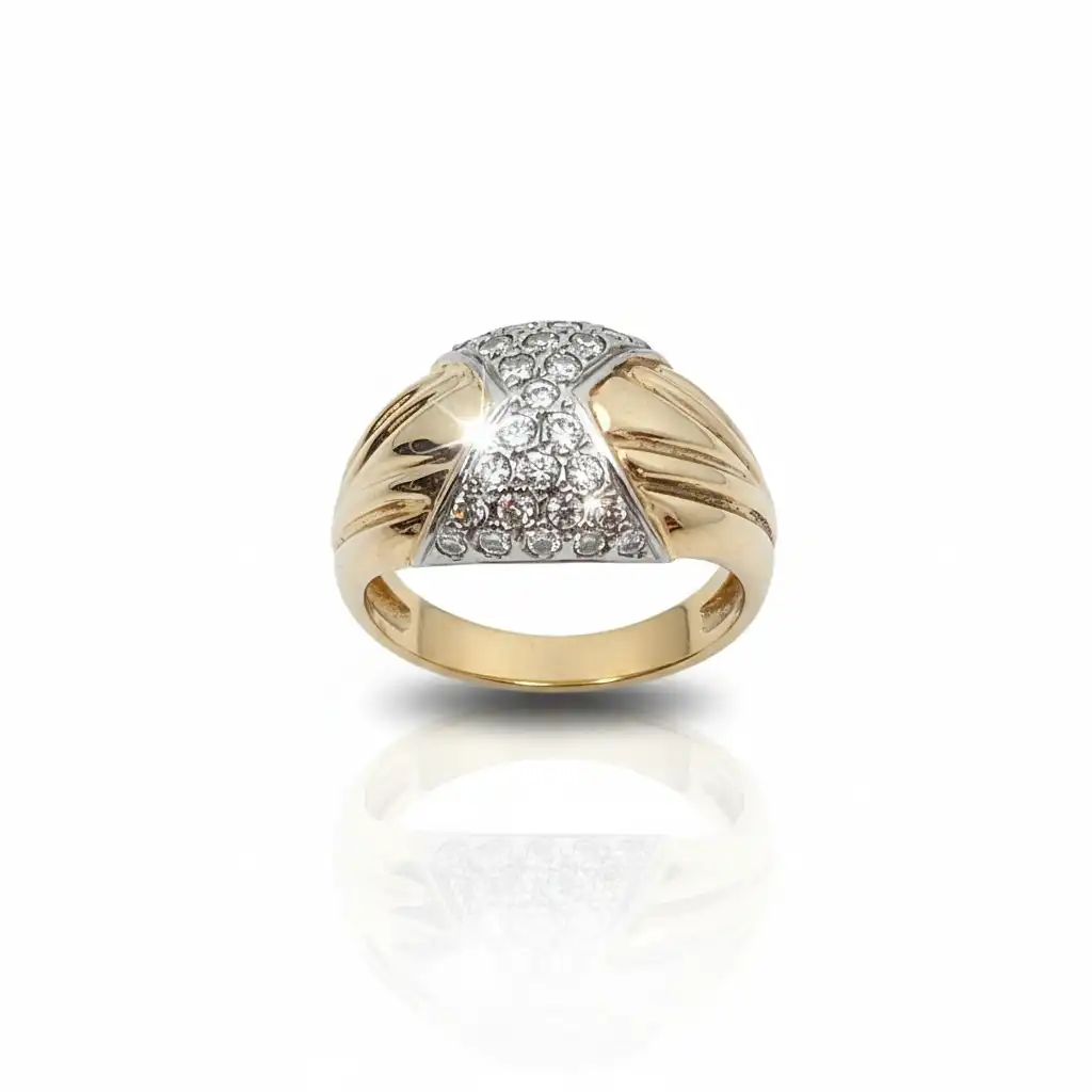 טבעת יהלומים משובצצת ביהלומים טבעיים נקיים 0.89GVVS זהב 14K