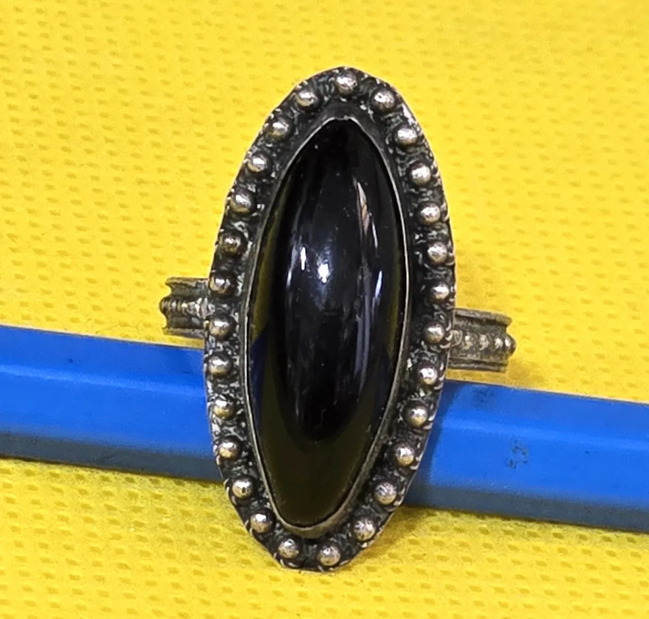 טבעת וינטג' כסף סטרלינג עבודת פיליגרן עם אגת, גודל: 8-8.25 נבדקה על ידי חומצה