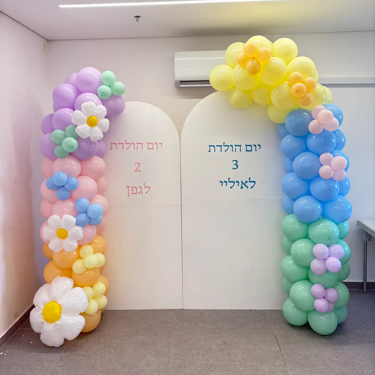 קיר צילום לימי הולדת בצבעי מקרון