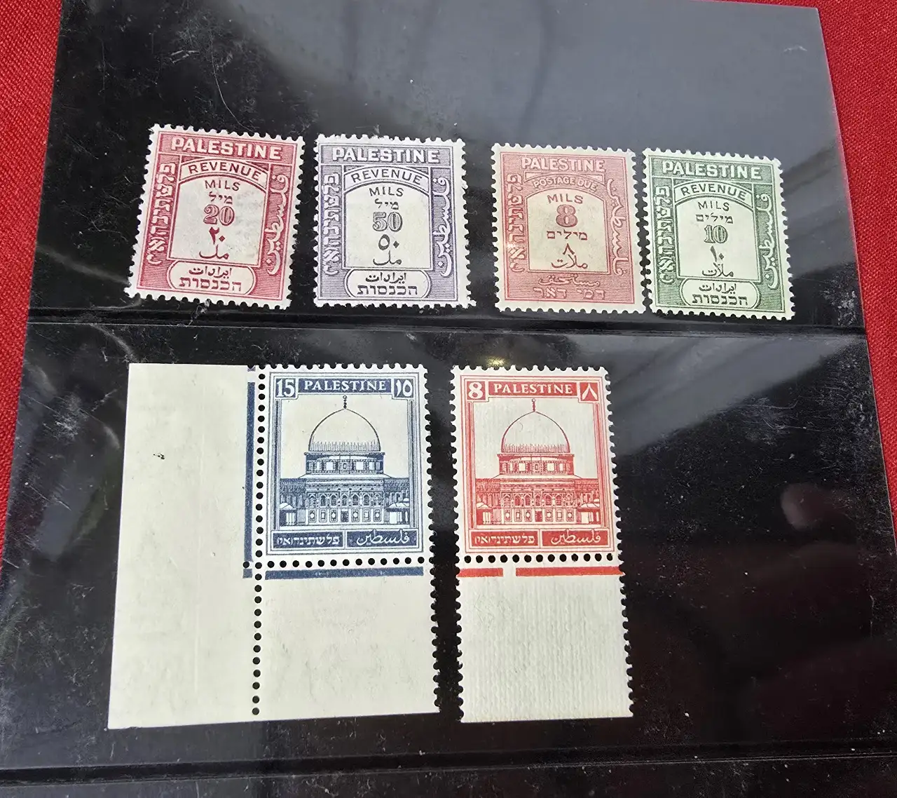 פלשתינה. 8 בולים חדשים (מנטה), ללא פגיעה במדבק (NH). המנדט הבריטי. בולי הכנסות. נא לשים לב בתמונות למצב הפריט !