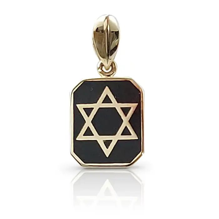 מגן דוד על אוקטגון אוניקס שחור 14K