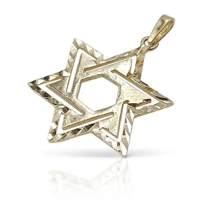 מגן דוד בחריטה מיוחדת – תליון יודאיקה מזהב 14K