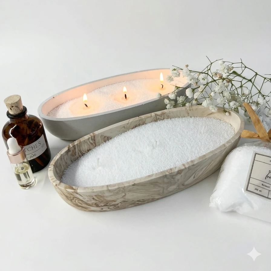 נר אובלי עם פניני שעווה +תמצית ריח+פתילים