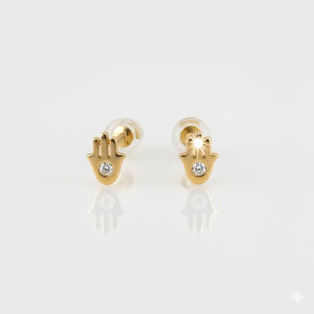 עגילים חמסה צמודים לנערה זהב 14K