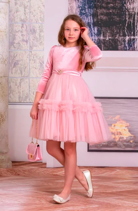 שמלת ורודה דגם נופר 6-12 שנים