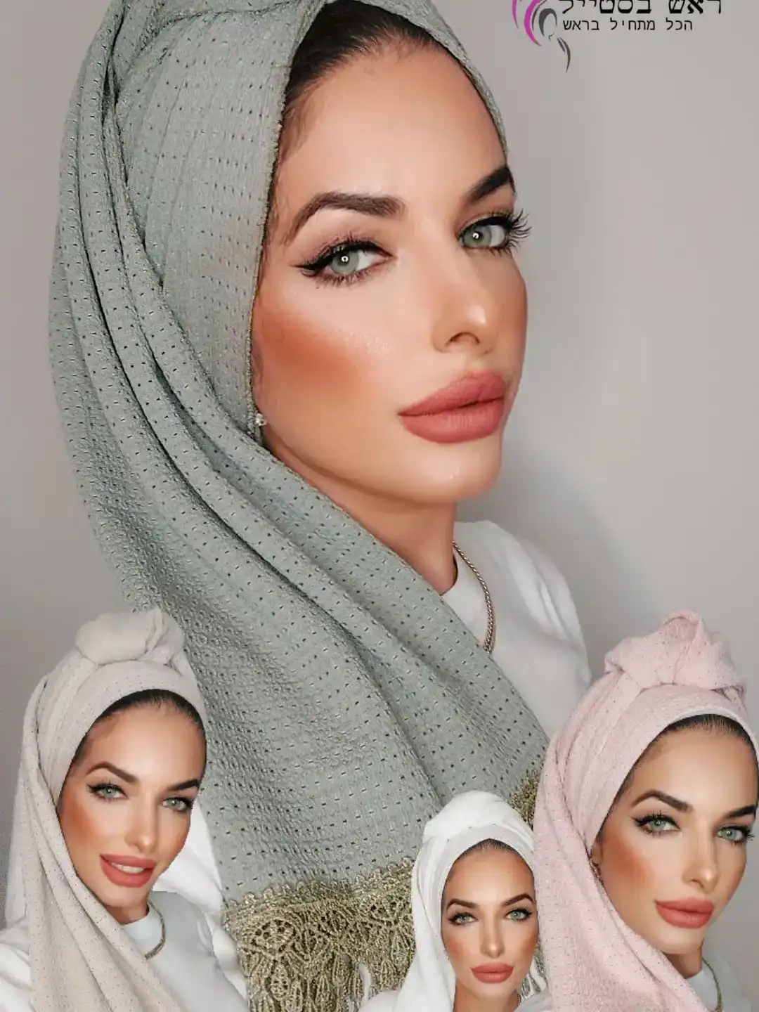 מטפחות סריג ג'קארד בשילוב דנטל 