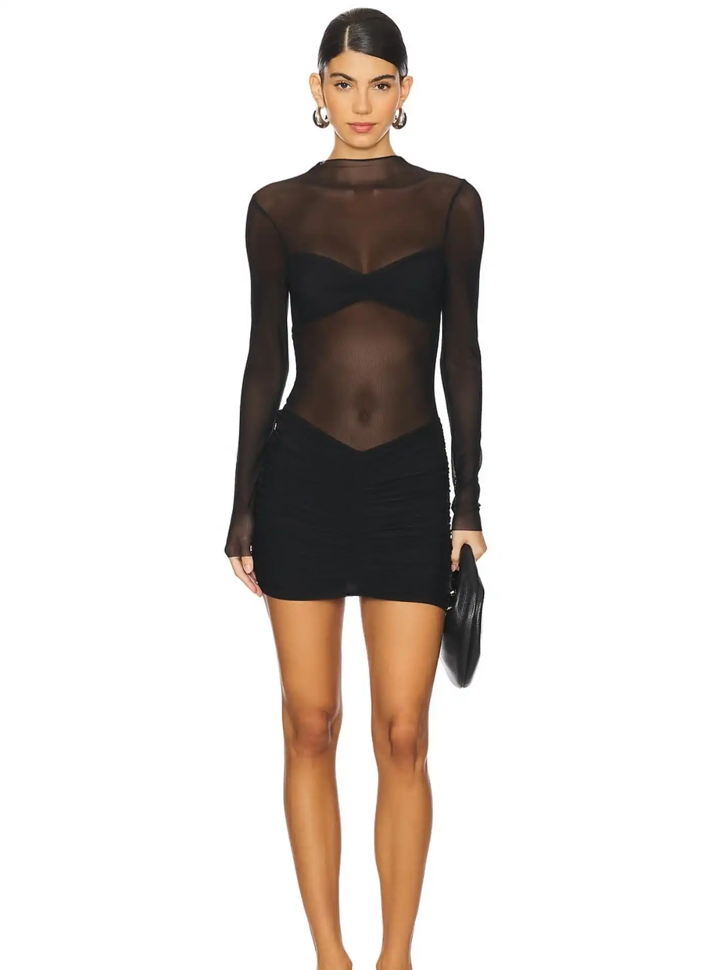 שמלה שחורה קצרה חצי שקופה