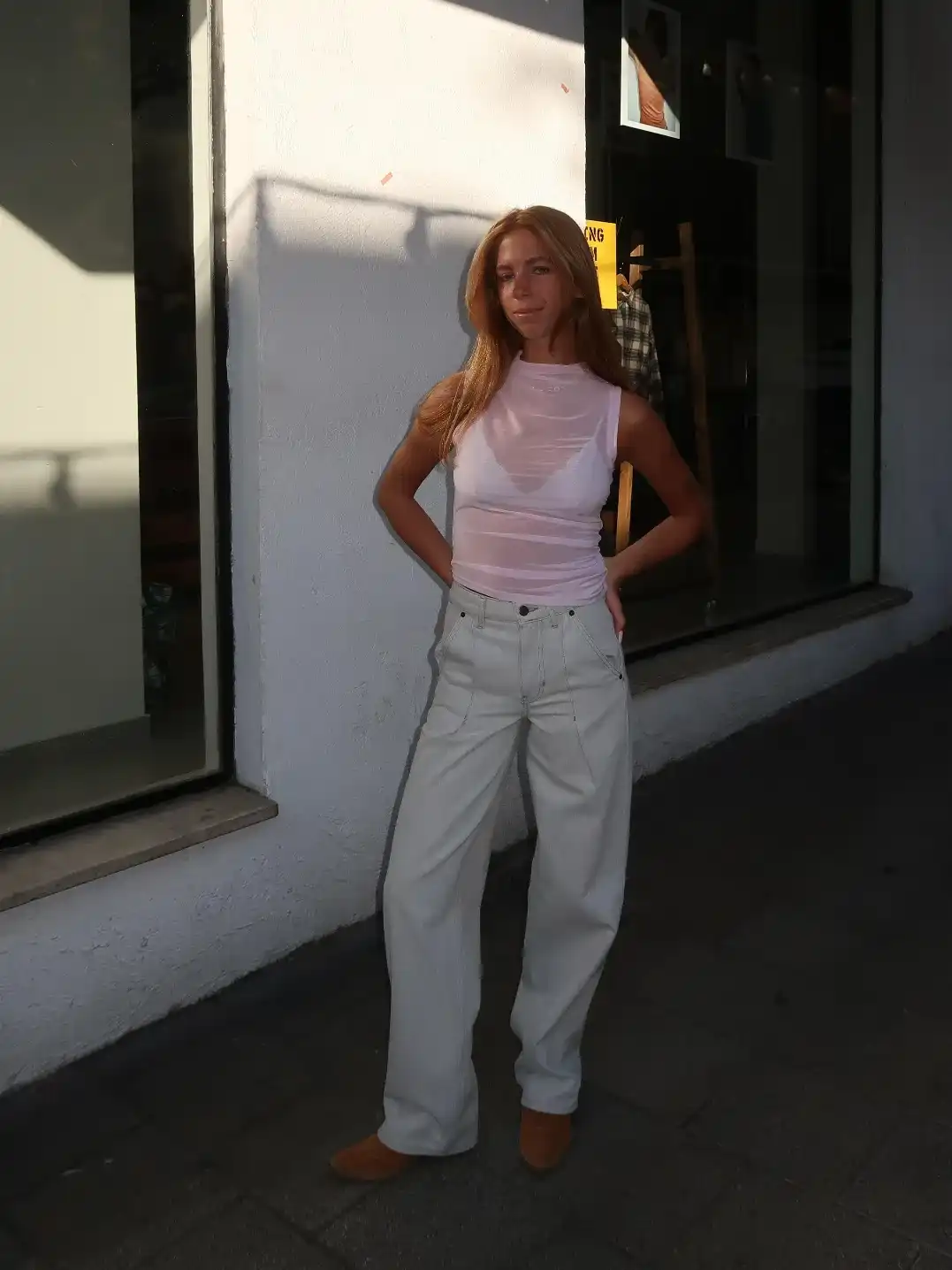 New Topshop high rise pleated jean in stone