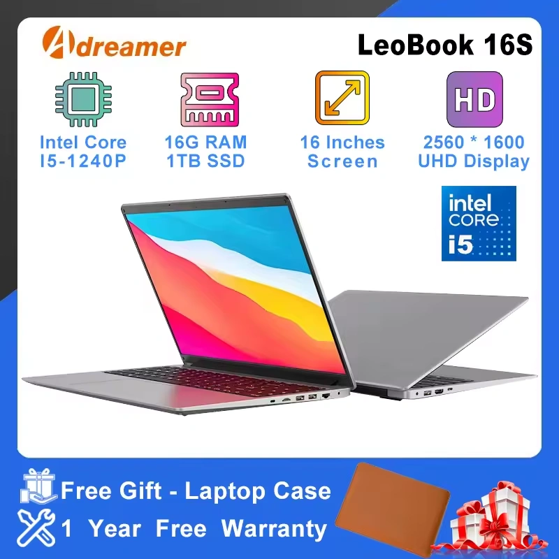 Adreamer 16 Inch Laptop LeoBook16S 2560*1600 IPS 60Hz CPU Intel Core i5-1240P 8GB RAM SSD 1TB 16" Business Desk