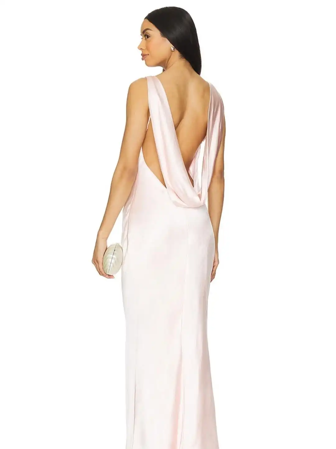 שמלת משי ורוד בייביי גב פתוח ארוכה