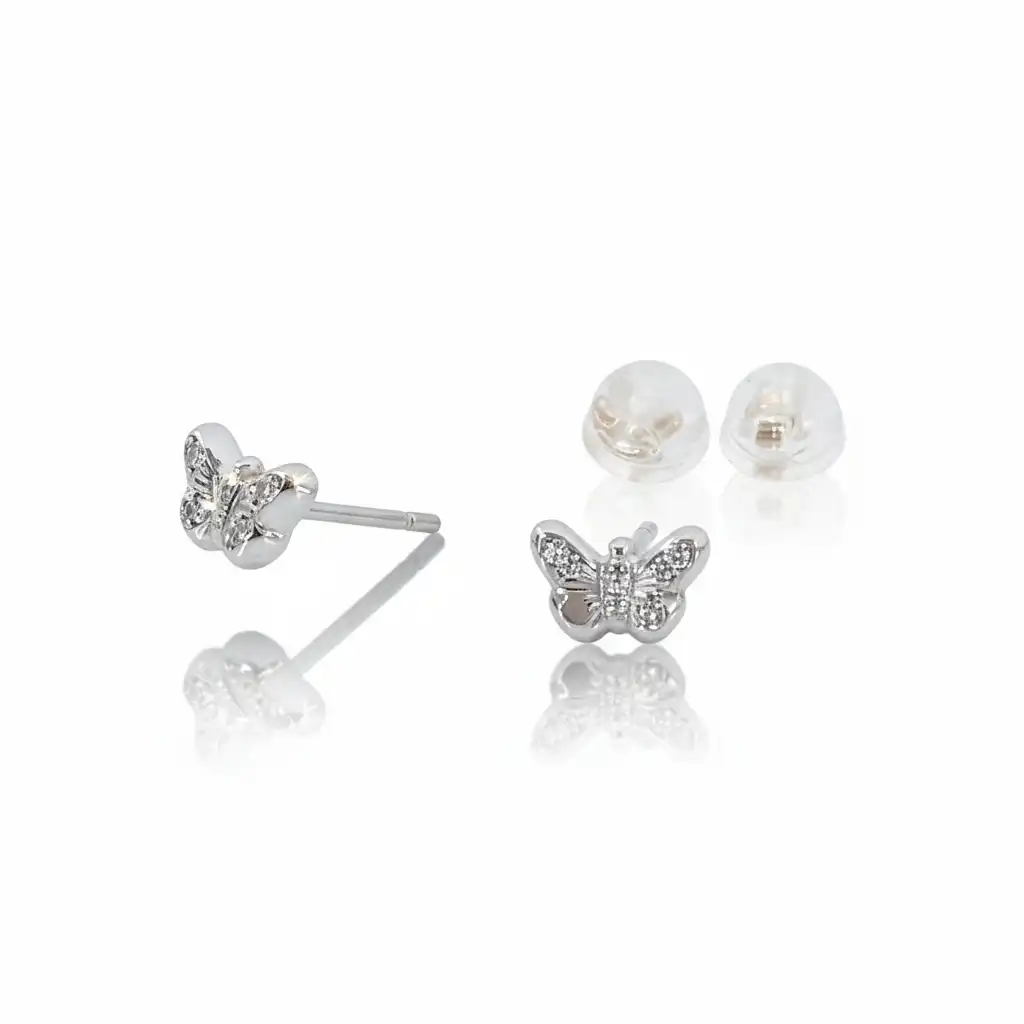 עגילים צמודים  לנערה זהב 14K בצורה פרפר